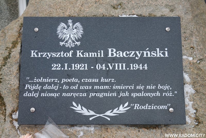 Radom. Pomnik Krzysztofa Kamila BaczyÅ„skiego.