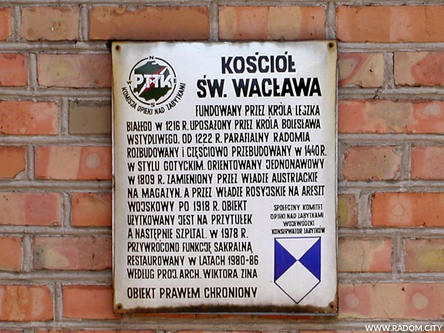 Radom. Kościół św. Wacława - tablica informacyjna.
