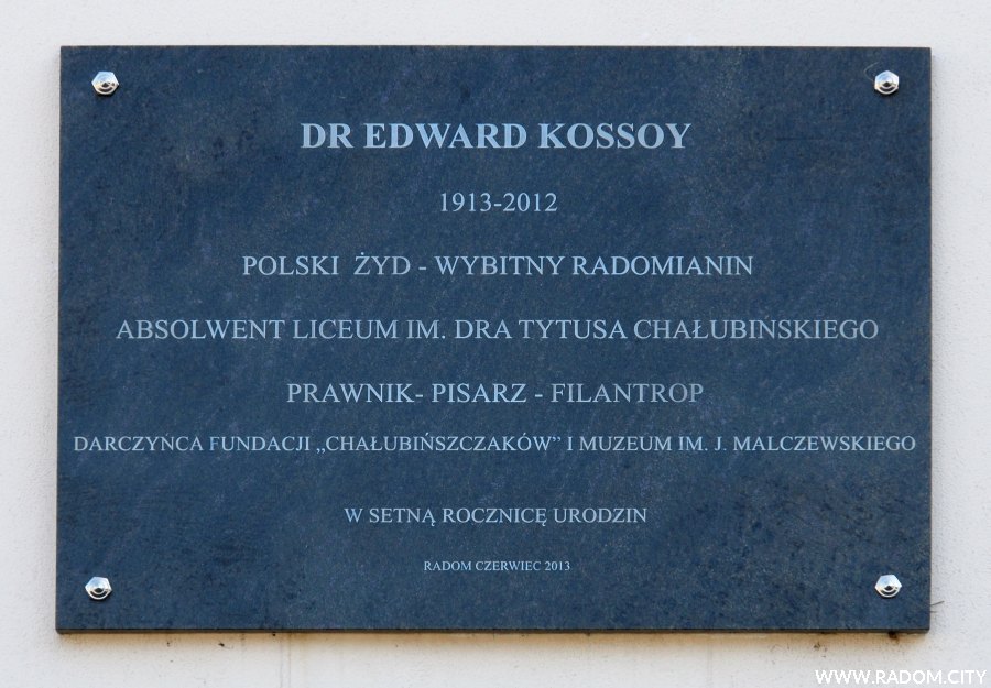 Radom. Edward Kossoy - tablica na Kolegium Pijarów.