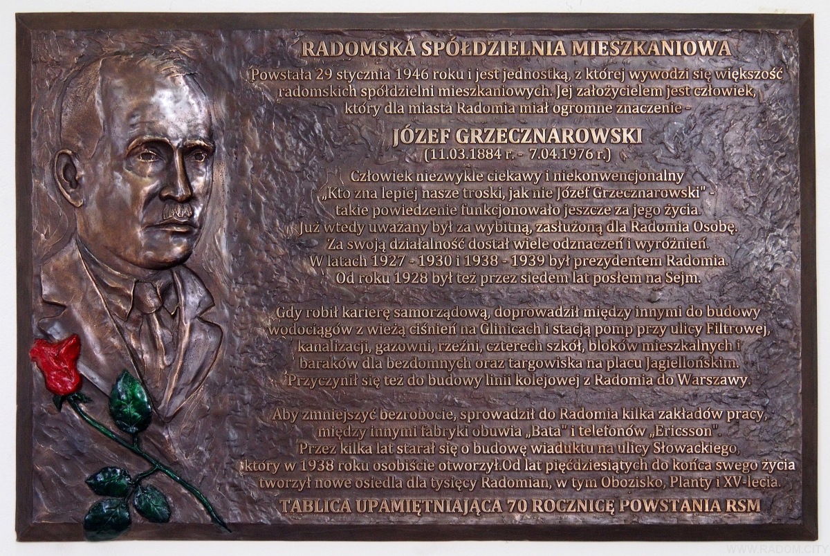 Radom. Tablica Józefa Grzecznarowskiego.