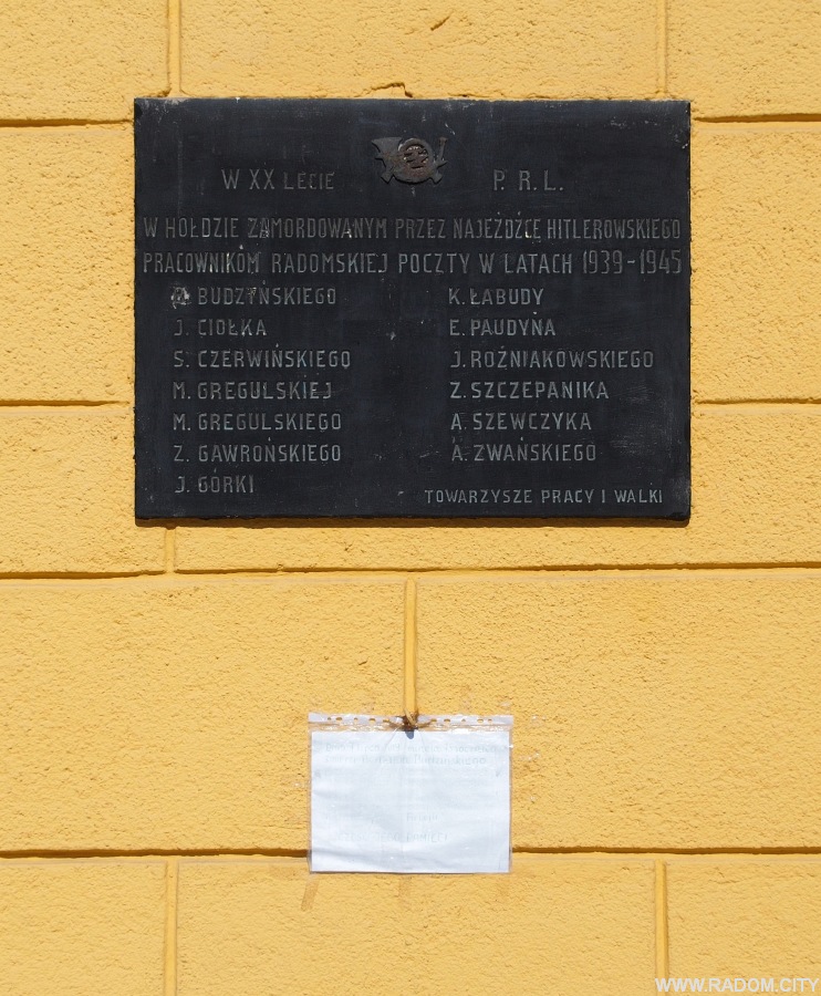 Radom. Tablica Pocztowców - Malczewskiego.