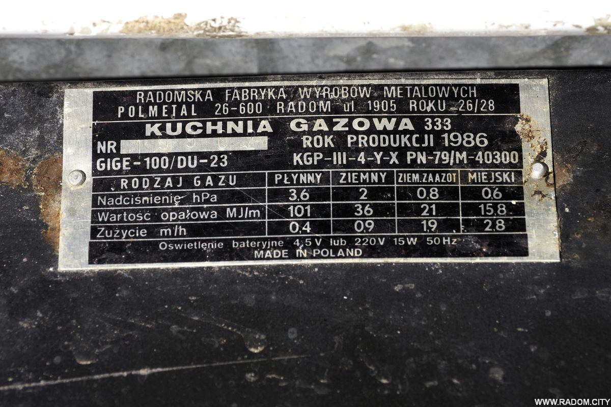 Radom. Tabliczka znamionowa kuchenki - pierwowzoru rzeźby.